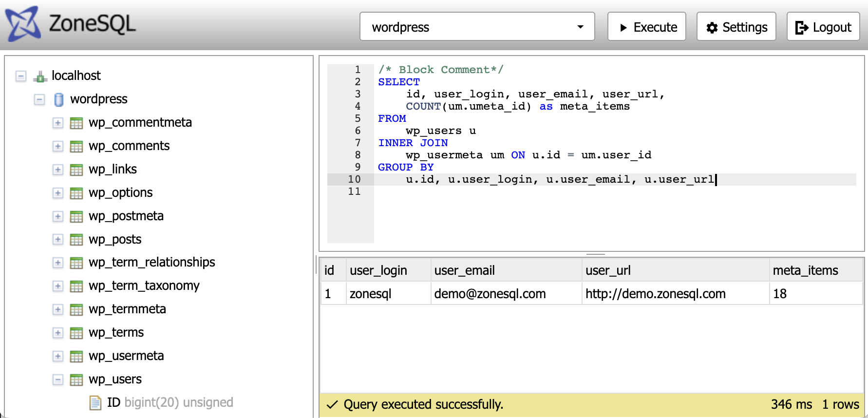 ZoneSQL screenshot